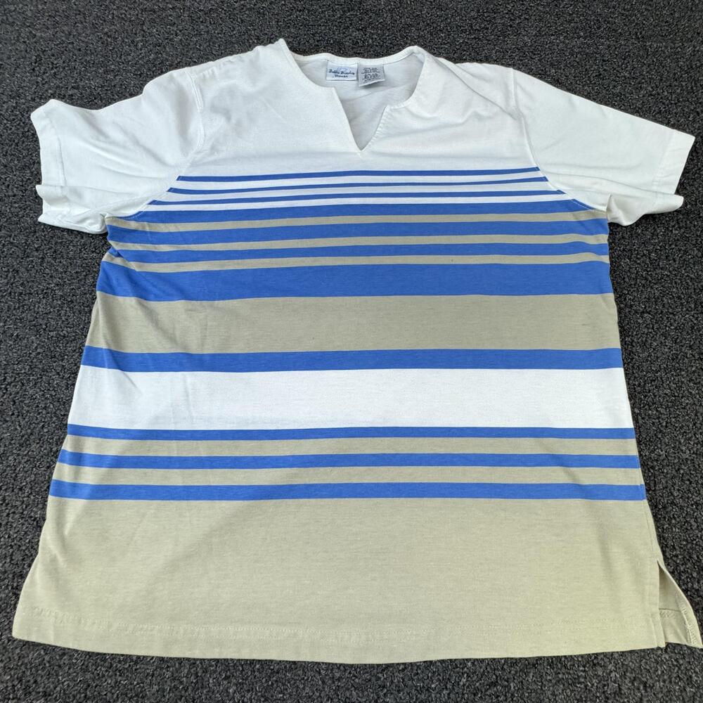 Bobbie Brooks Tunic T-Shirt Womens 2X Multicolor Striped V-Neck Raglan Slit
